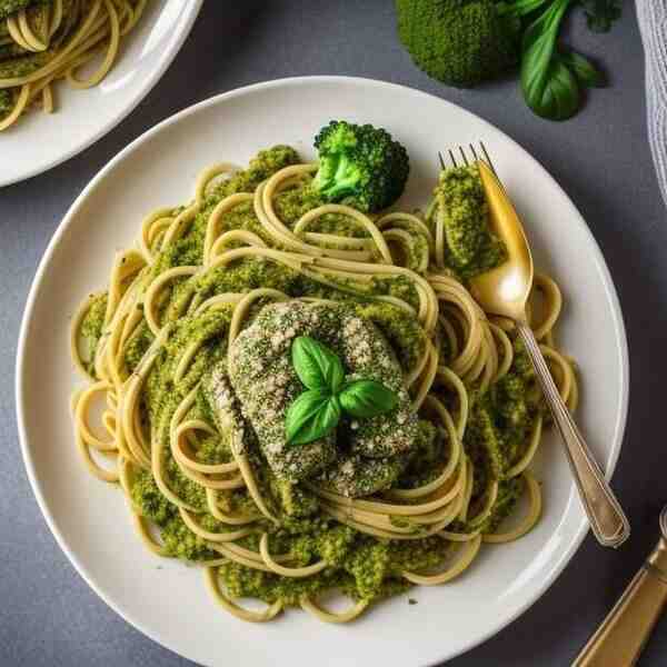 Паста с курицей и соусом аля Песто из брокколи